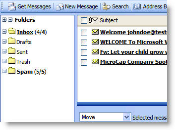WebMail Instructions 3 - Folder Section Image