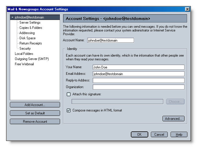 Netscape Email Settings 1 - Account Settings Image