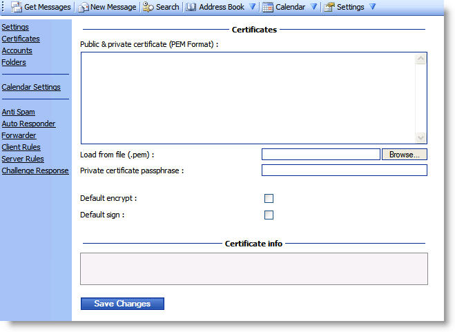 WebMail Instructions 20 - Certificates Window Image