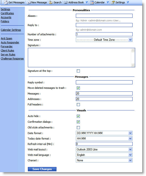 WebMail Instructions 19 - Settings Image